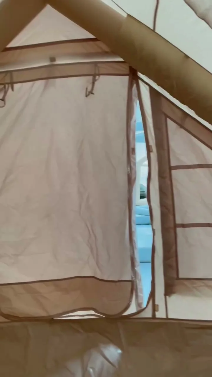 Interior air beam beside the entrance and window of a compact LT-6.3 inflatable tent sample