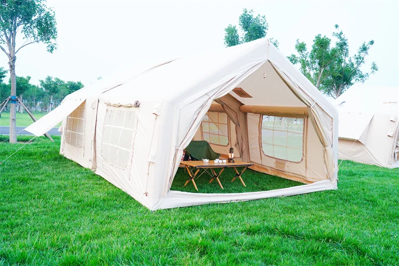 Khaki modular 9 plus 9 square metre inflatable camping tent outdoors