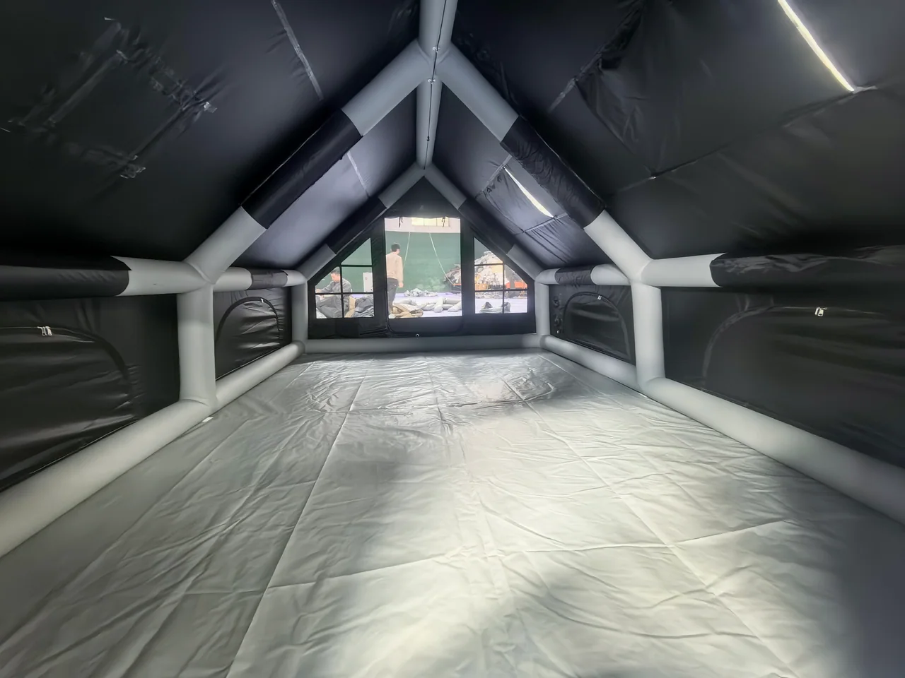 Interior of a twelve square metre inflatable family tent